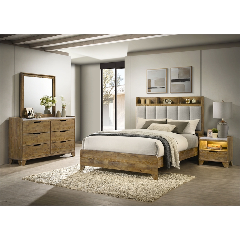 Pemberly Row 4-Piece Eastern King Bedroom Set in Medium Oak Brown