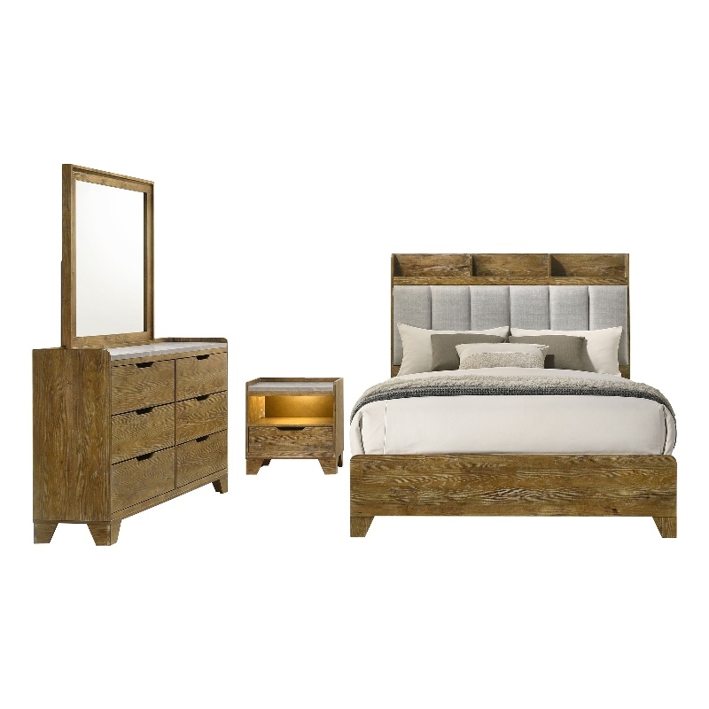 Pemberly Row 4-Piece Eastern King Bedroom Set in Medium Oak Brown