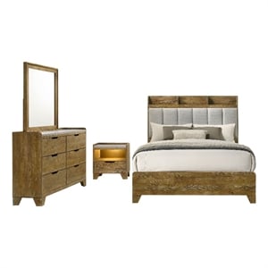 Pemberly Row 4-Piece Eastern King Bedroom Set in Medium Oak Brown