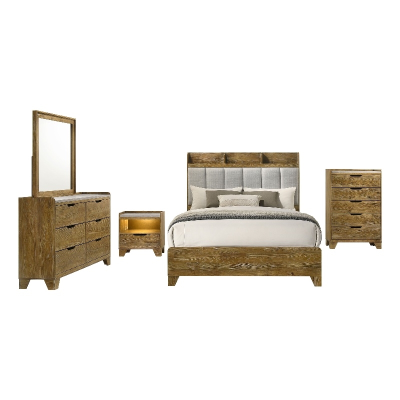 Pemberly Row 5-Piece Eastern King Bedroom Set in Medium Oak Brown