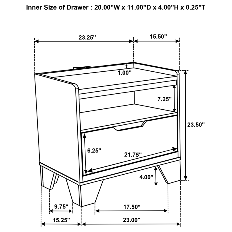 Pemberly Row 1-Drawer LED Nightstand Bedside Table in Medium Oak