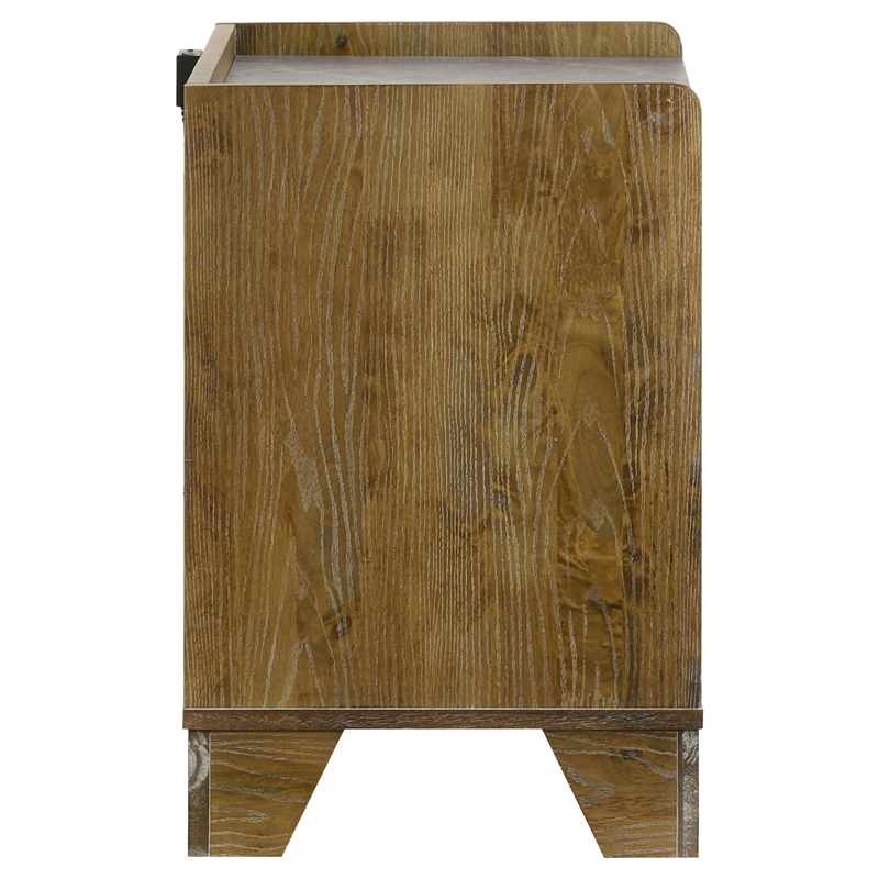 Pemberly Row 1-Drawer LED Nightstand Bedside Table in Medium Oak
