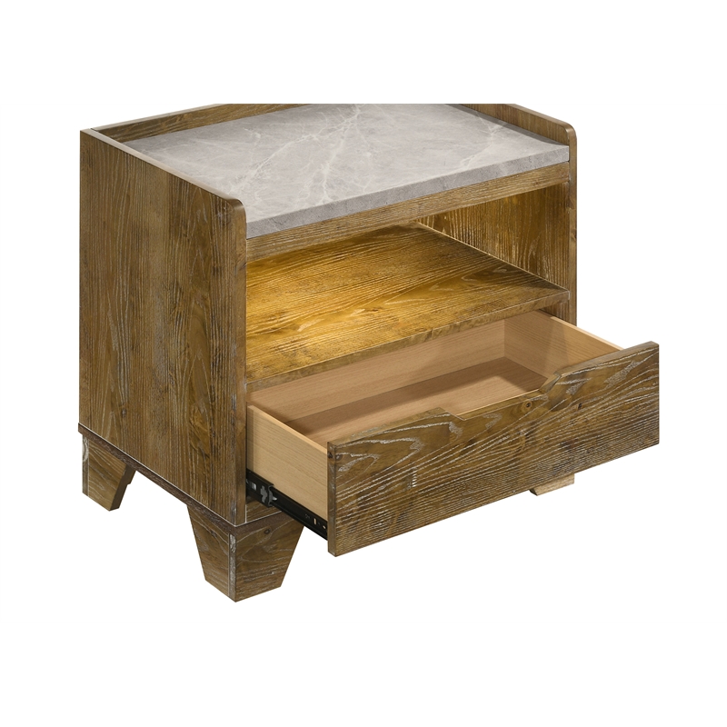 Pemberly Row 1-Drawer LED Nightstand Bedside Table in Medium Oak