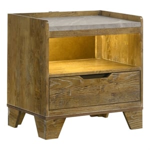 Pemberly Row 1-Drawer LED Nightstand Bedside Table in Medium Oak