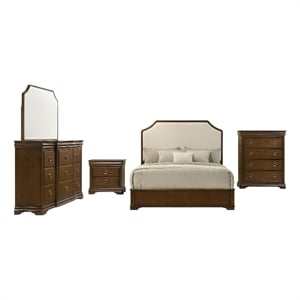Pemberly Row 5-Piece Eastern King Bedroom Set in Brown Cherry and Cream