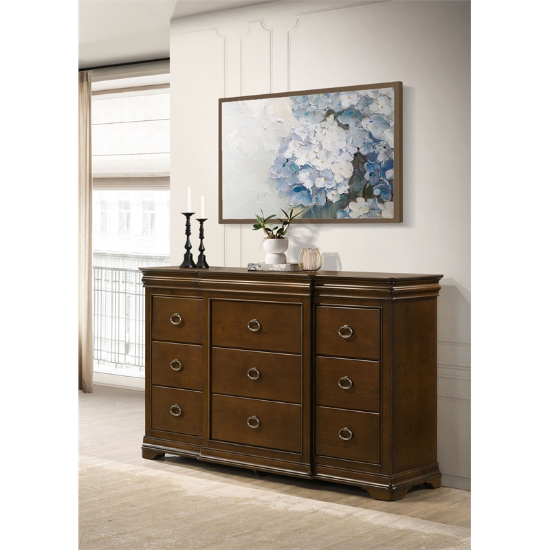 Pemberly Row 11-Drawer Bedroom Dresser Cabinet in Brown Cherry