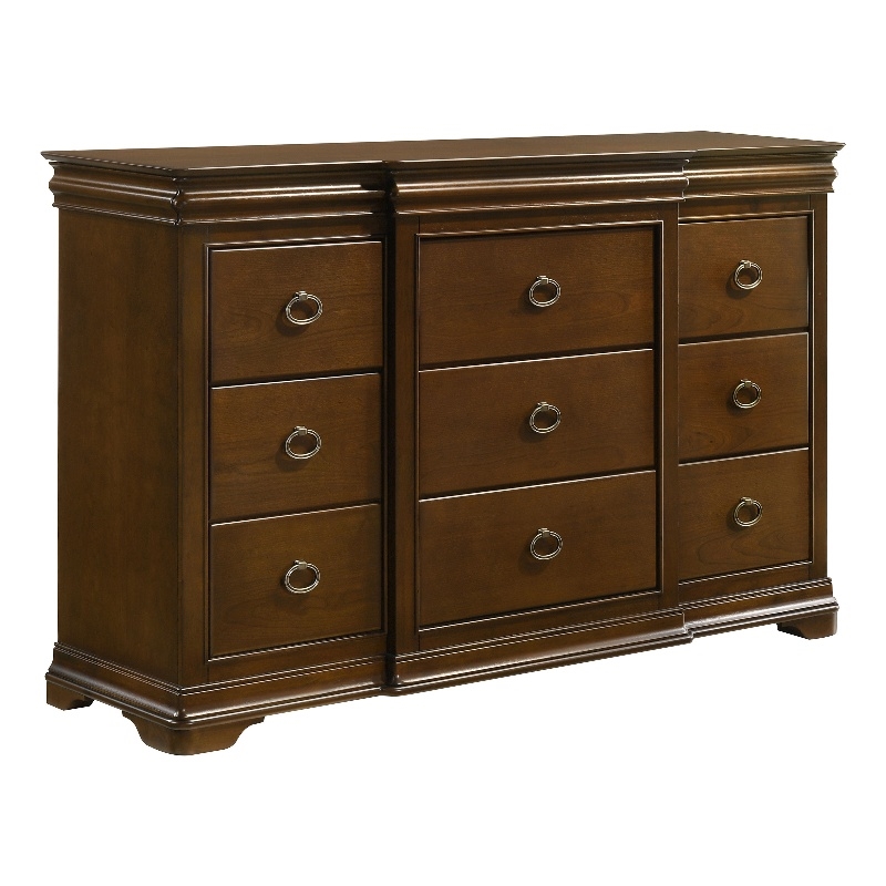 Pemberly Row 11-Drawer Bedroom Dresser Cabinet in Brown Cherry