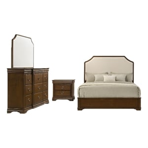 Pemberly Row 4-Piece Eastern King Bedroom Set in Brown Cherry and Cream