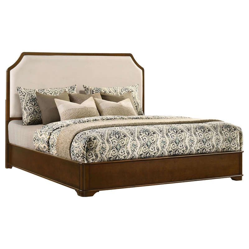 Pemberly Row Traditional Eastern King Panel Bed in Cream and Brown Cherry
