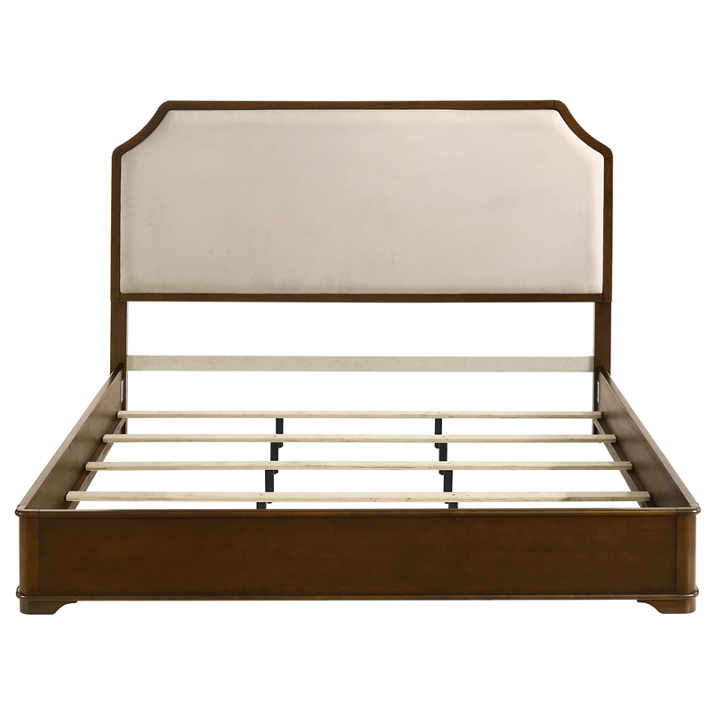 Pemberly Row Traditional Eastern King Panel Bed in Cream and Brown Cherry