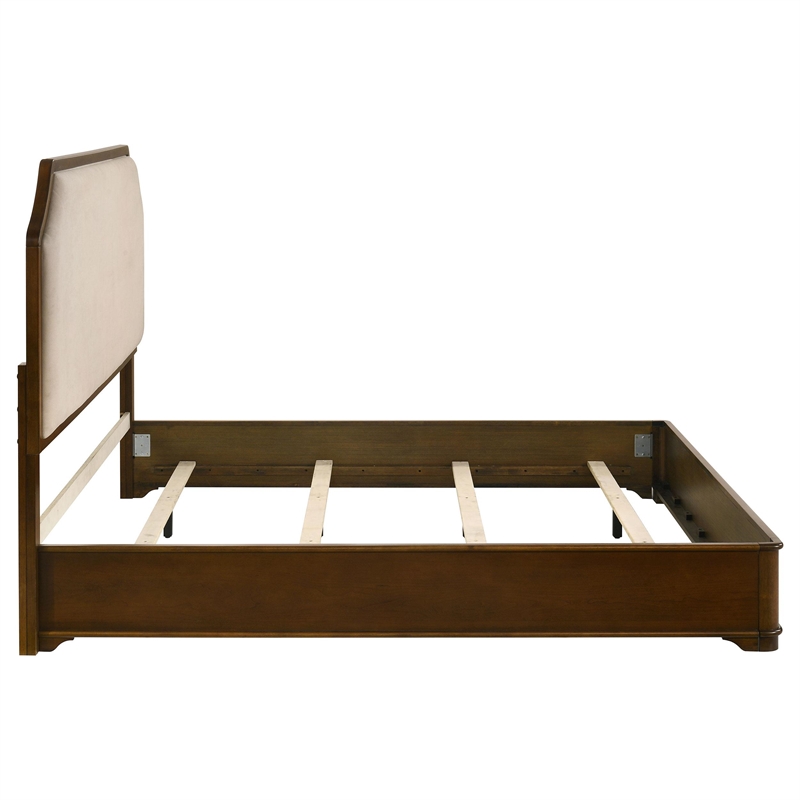 Pemberly Row Traditional Eastern King Panel Bed in Cream and Brown Cherry