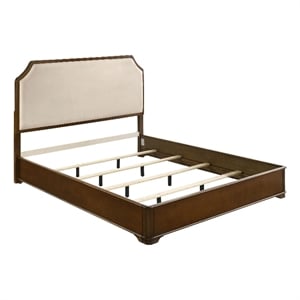 Pemberly Row Traditional Eastern King Panel Bed in Cream and Brown Cherry