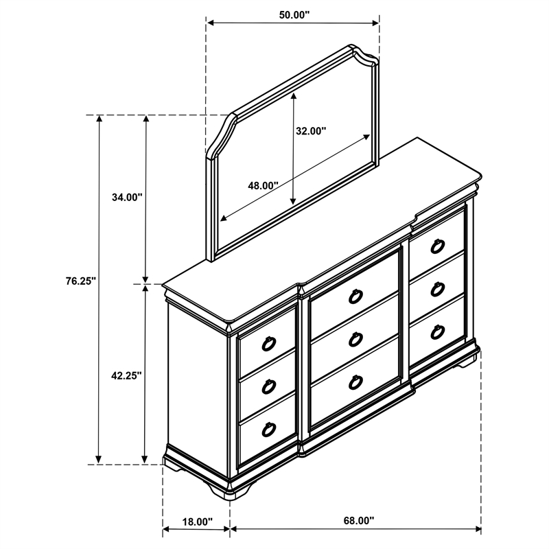 Pemberly Row 11-Drawer Bedroom Dresser with Mirror in Brown Cherry