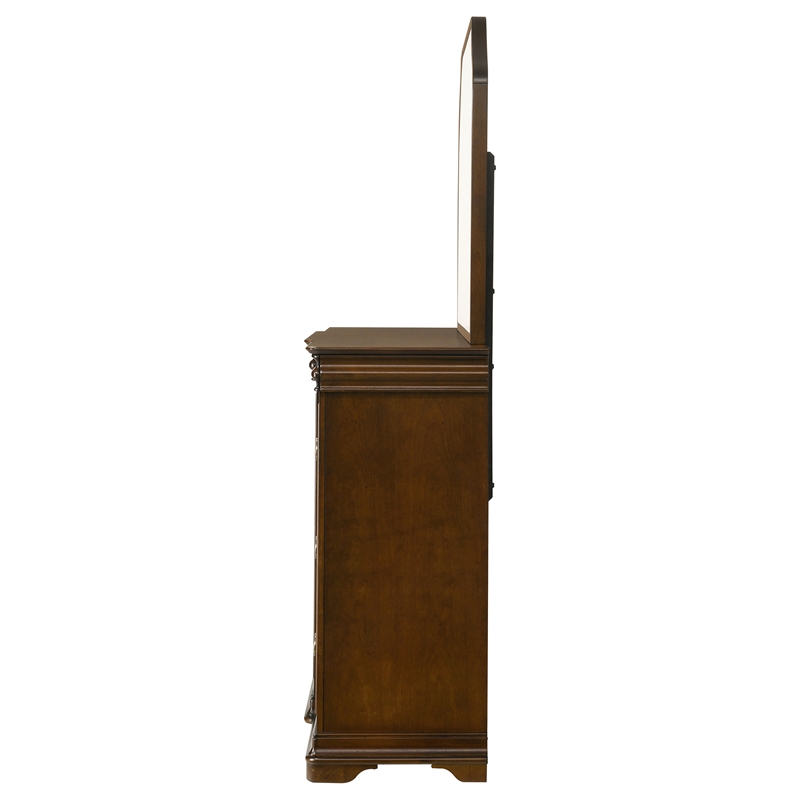 Pemberly Row 11-Drawer Bedroom Dresser with Mirror in Brown Cherry