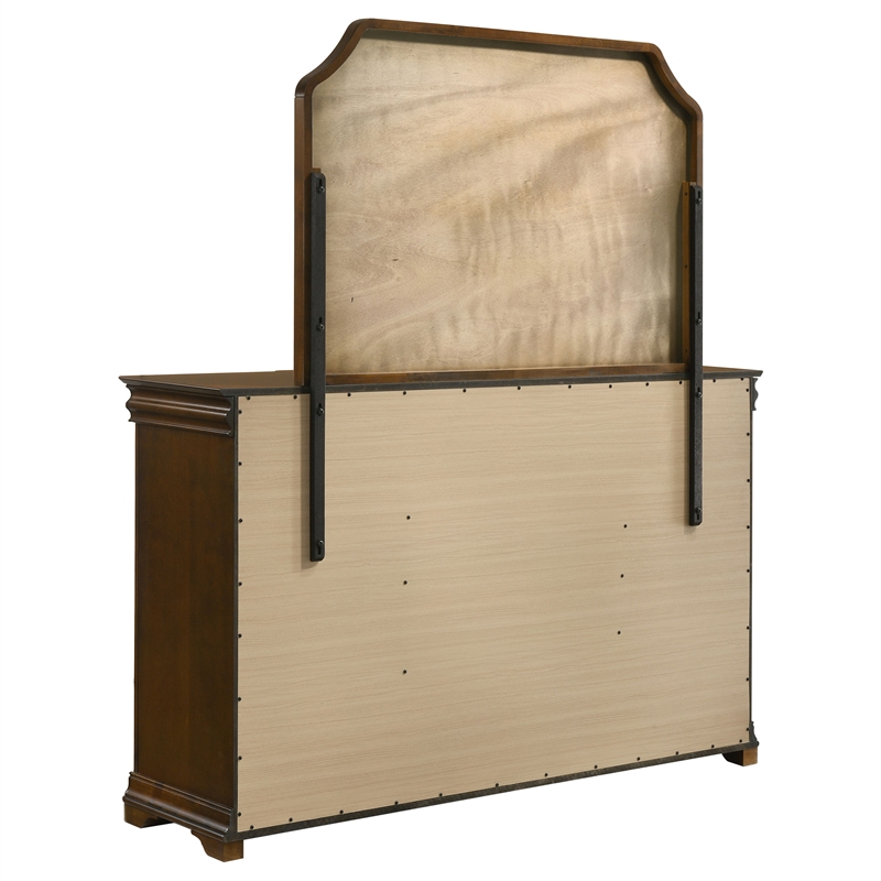 Pemberly Row 11-Drawer Bedroom Dresser with Mirror in Brown Cherry