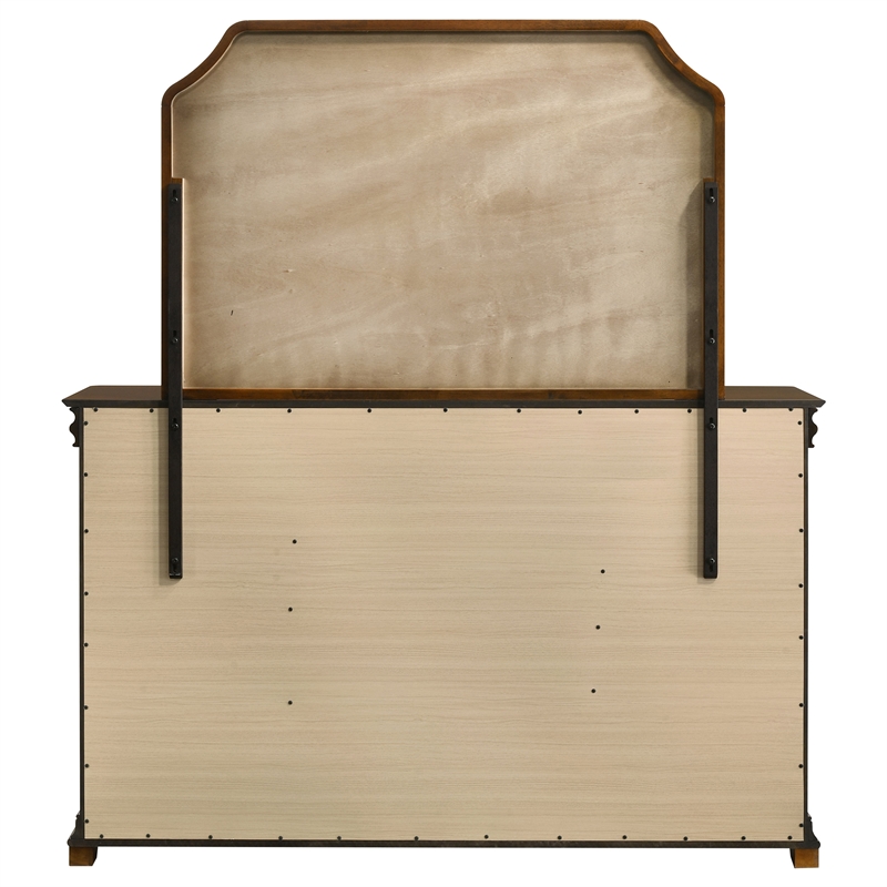 Pemberly Row 11-Drawer Bedroom Dresser with Mirror in Brown Cherry
