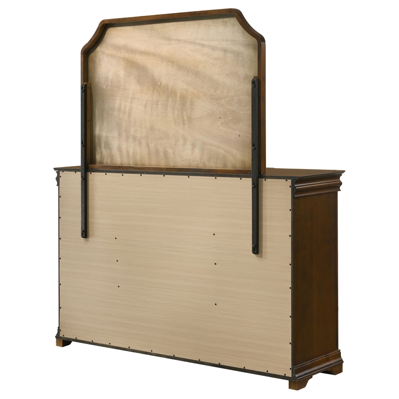 Pemberly Row 11-Drawer Bedroom Dresser with Mirror in Brown Cherry