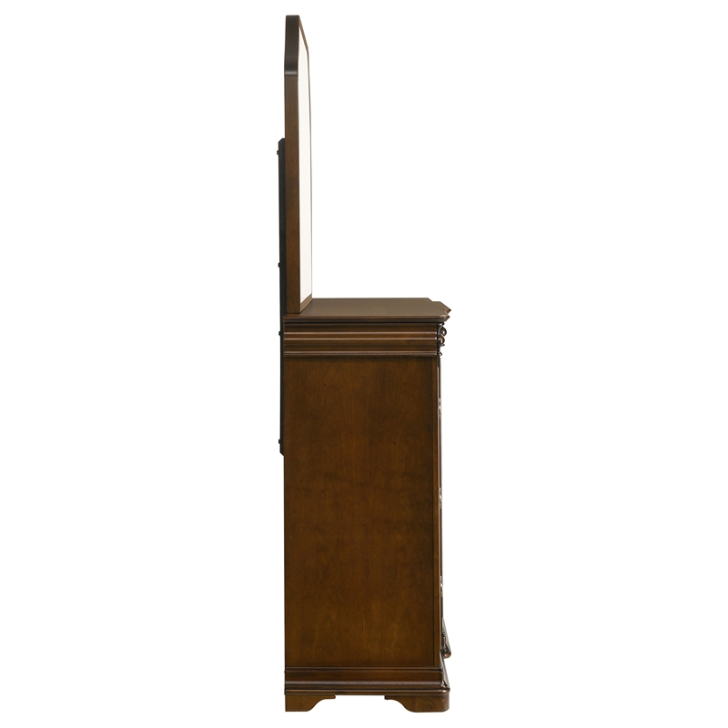 Pemberly Row 11-Drawer Bedroom Dresser with Mirror in Brown Cherry