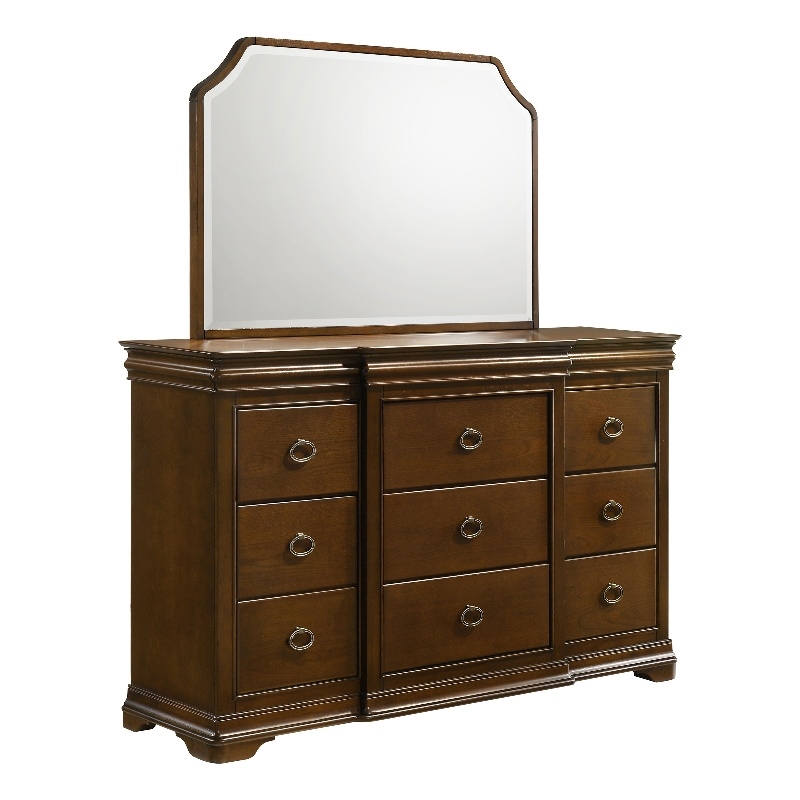 Pemberly Row 11-Drawer Bedroom Dresser with Mirror in Brown Cherry