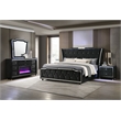 Pemberly Row 4-Piece Velvet Eastern King Fireplace LED Bedroom Set in Black