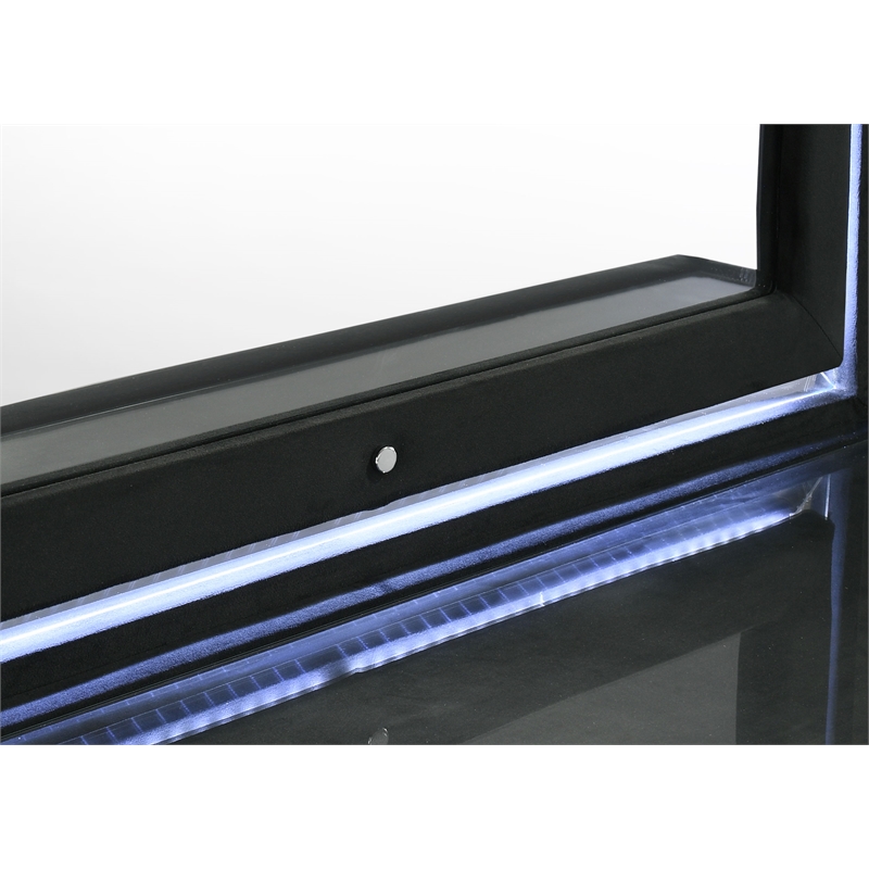 Pemberly Row 4-Piece Velvet Eastern King Fireplace LED Bedroom Set in Black
