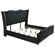 Pemberly Row 4-Piece Velvet Eastern King Fireplace LED Bedroom Set in Black