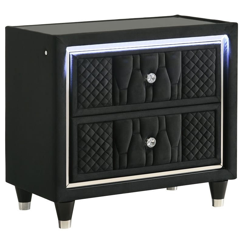 Pemberly Row 4-Piece Velvet Eastern King Fireplace LED Bedroom Set in Black