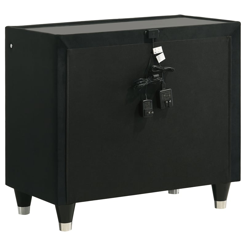 Pemberly Row 4-Piece Velvet Eastern King Fireplace LED Bedroom Set in Black