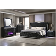 Pemberly Row 5-Piece Velvet Eastern King Fireplace LED Bedroom Set in Black
