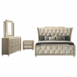 Pemberly Row 4-Piece Velvet Eastern King Bedroom Set in Ivory and Camel