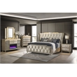 Pemberly Row 5-Piece Velvet Eastern King Fireplace Bedroom Set in Camel
