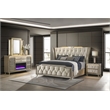 Pemberly Row 4-Piece Velvet Eastern King Fireplace Bedroom Set in Camel