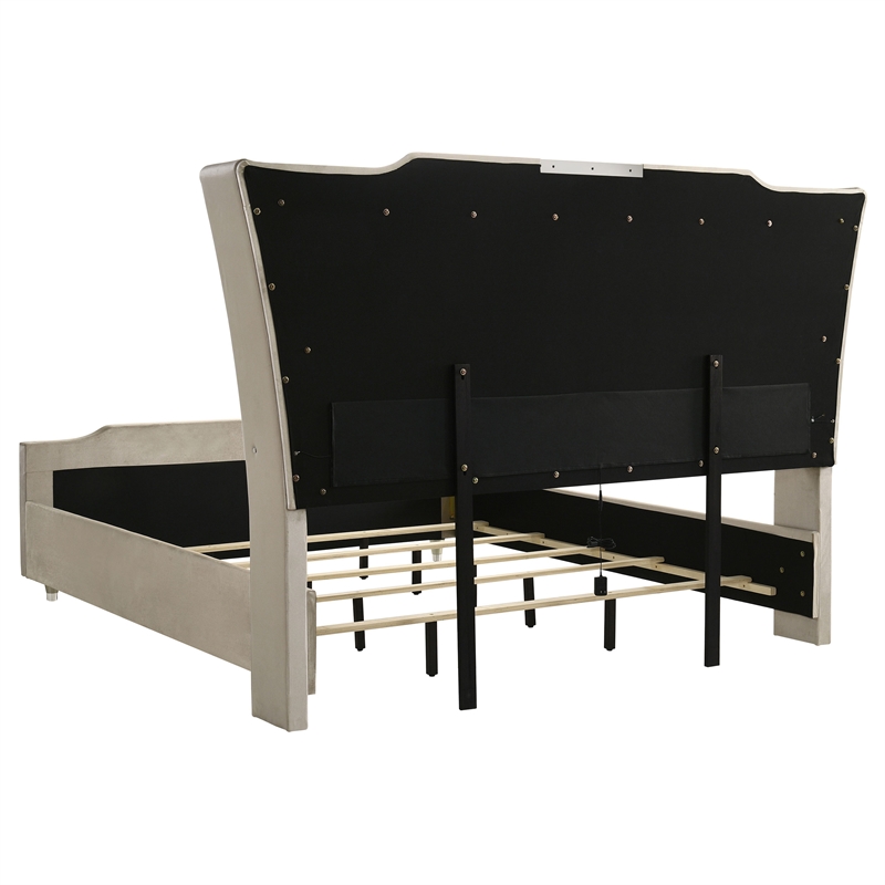 Pemberly Row 4-Piece Velvet Eastern King Fireplace Bedroom Set in Camel