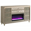 Pemberly Row 4-Piece Velvet Eastern King Fireplace Bedroom Set in Camel