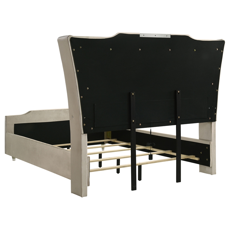 Pemberly Row 4-Piece Velvet Queen Bedroom Set in Ivory and Camel
