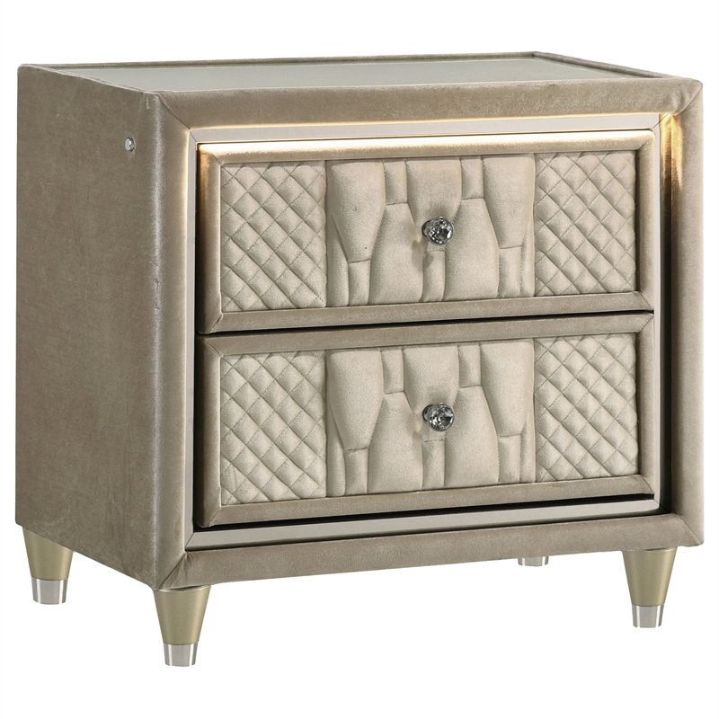 Pemberly Row 4-Piece Velvet Queen Bedroom Set in Ivory and Camel