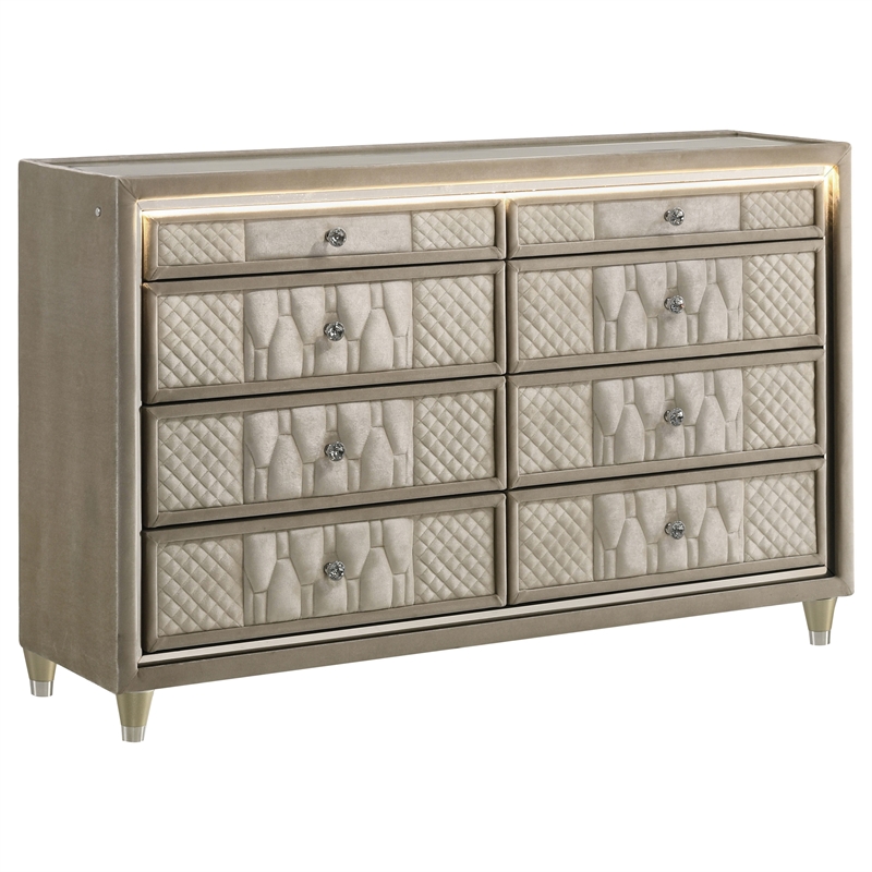 Pemberly Row 4-Piece Velvet Queen Bedroom Set in Ivory and Camel