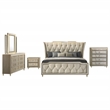 Pemberly Row 5-Piece Velvet Queen Bedroom Set in Ivory and Camel
