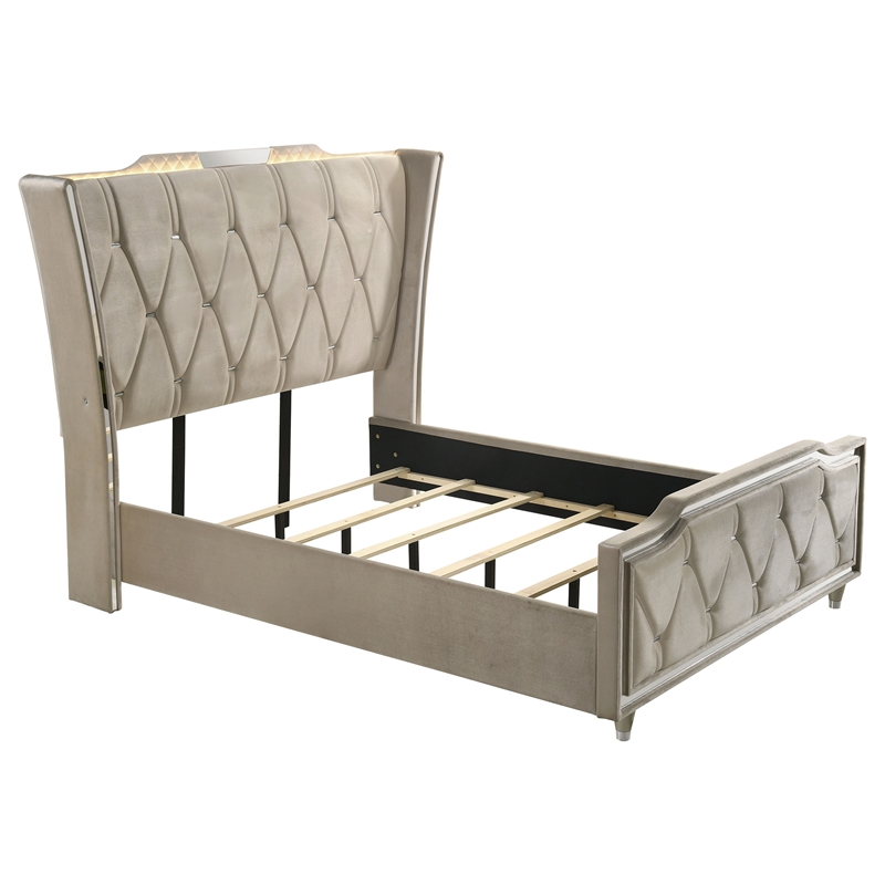 Pemberly Row 5-Piece Velvet Queen Bedroom Set in Ivory and Camel