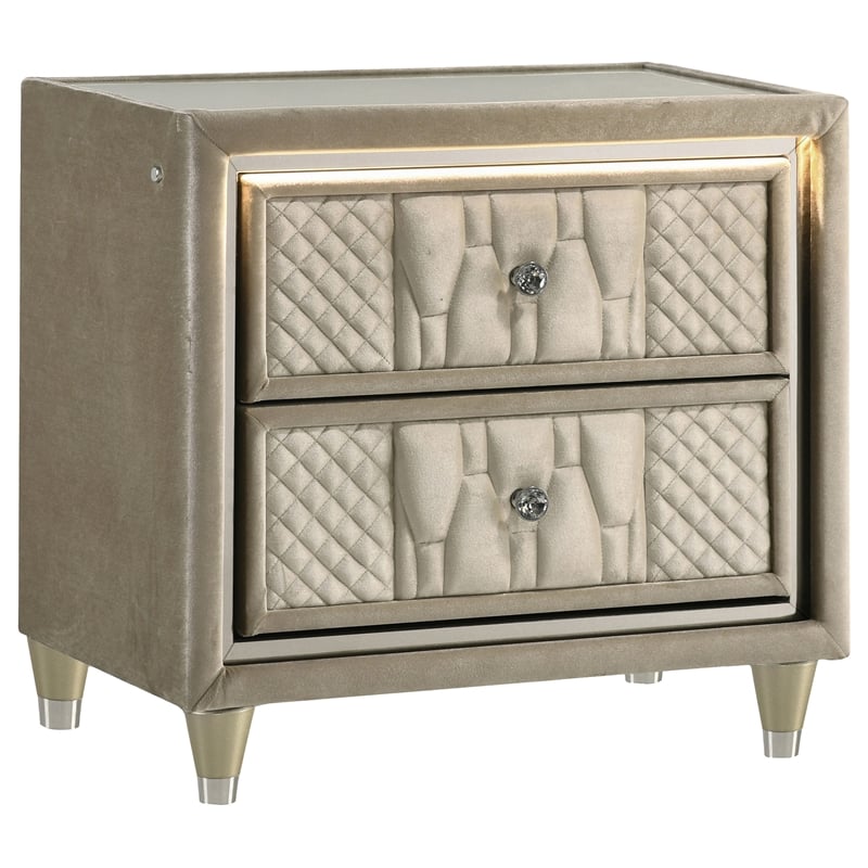 Pemberly Row 5-Piece Velvet Queen Bedroom Set in Ivory and Camel