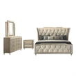Pemberly Row 4-Piece Velvet California King Bedroom Set in Ivory and Camel