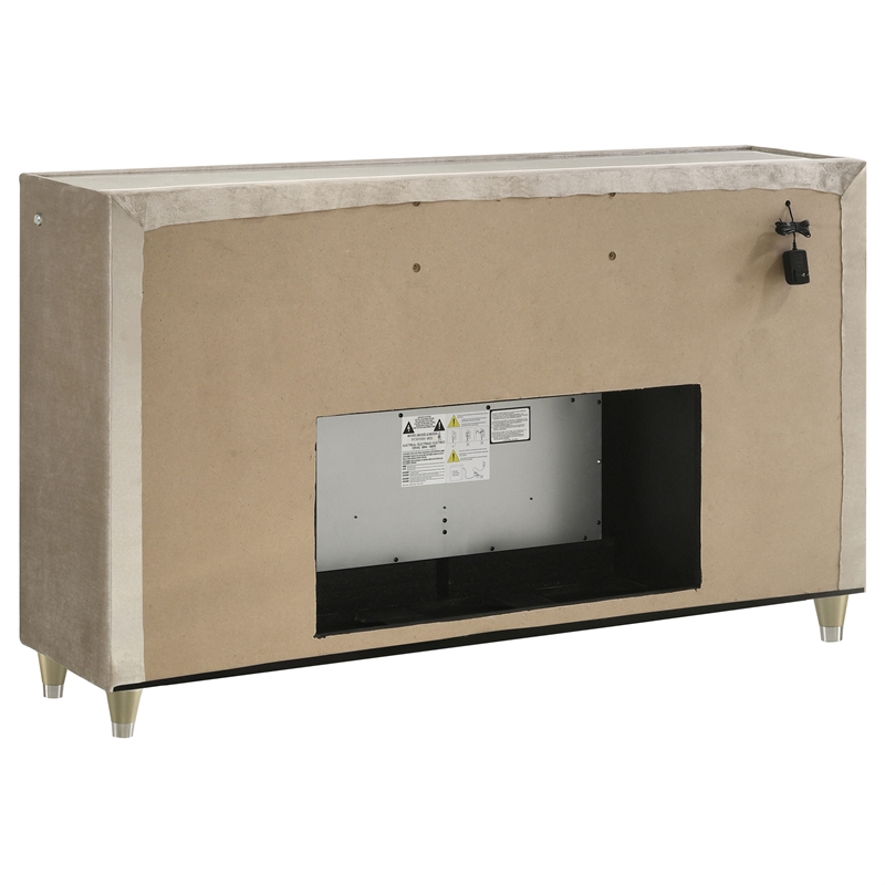 Pemberly Row 4-Piece Velvet California King Fireplace Bedroom Set in Camel