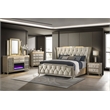 Pemberly Row 5-Piece Velvet California King Fireplace Bedroom Set in Camel