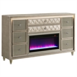 Pemberly Row 5-Piece Velvet California King Fireplace Bedroom Set in Camel