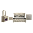 Pemberly Row 5-Piece Velvet California King Fireplace Bedroom Set in Camel