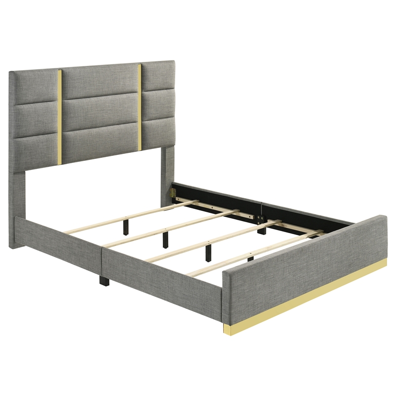 Pemberly Row 4-Piece Upholstered Queen Bedroom Set in Gray and White