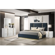 Pemberly Row 4-Piece Upholstered Queen Bedroom Set in Navy Blue and White