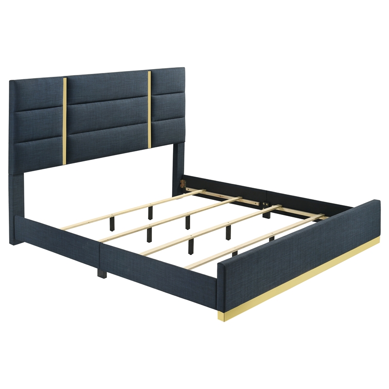 Pemberly Row 4-Piece Upholstered Queen Bedroom Set in Navy Blue and White