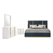 Pemberly Row 4-Piece Upholstered Queen Bedroom Set in Navy Blue and White