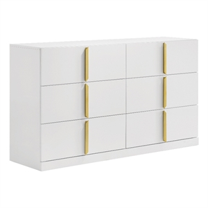 Pemberly Row 6-Drawer Bedroom Dresser Cabinet in White High Gloss